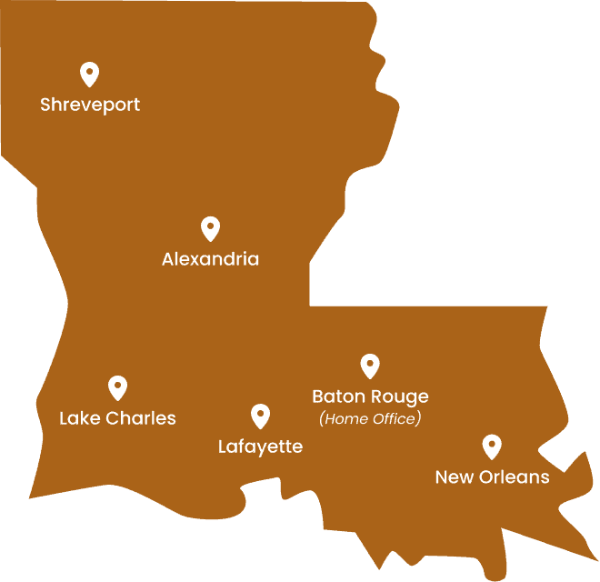 Louisiana map highlighting cities offering legal mediation, including longshore and harbor claims services.