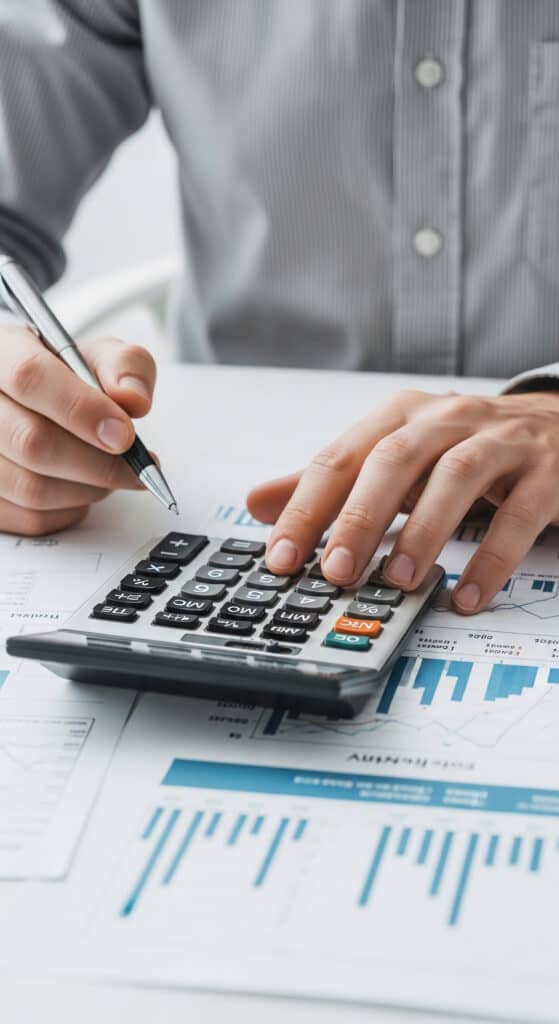 Person reviewing financial documents, possibly in preparation for legal mediation on workplace or maritime claims.