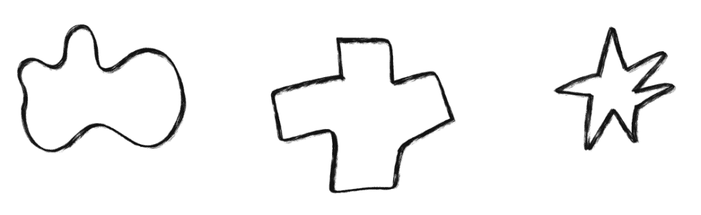 Three black outlined abstract shapes suggest the complexities of workers’ compensation mediation on a white background.