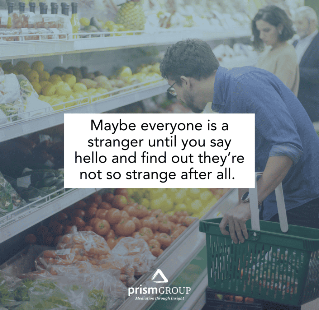 A man and woman grocery shopping, with uplifting text noting that solutions, like casualty mediation services, are within reach.
