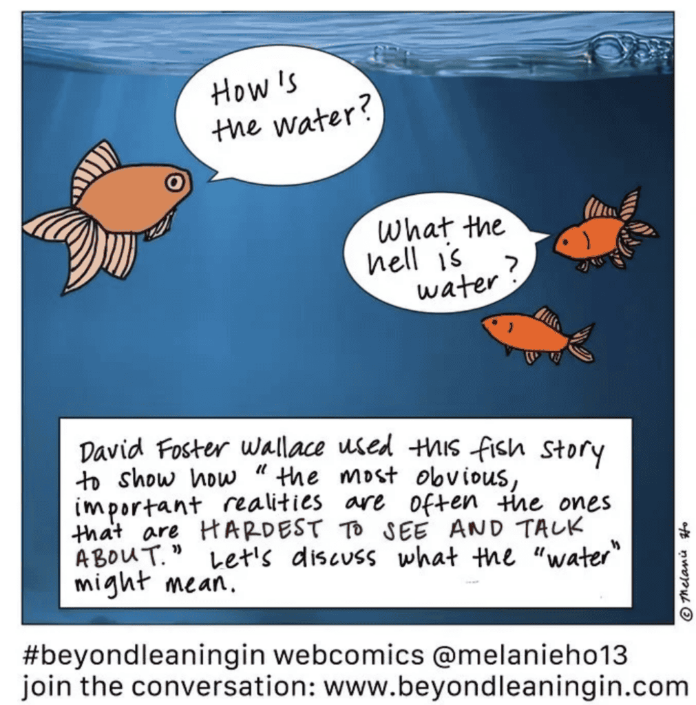 Three fish talk about water, symbolizing how workers’ compensation mediation reveals what’s often overlooked.