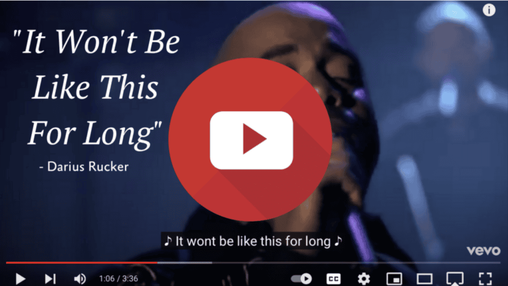 A paused YouTube video shows a singer performing “It Won’t Be Like This For Long” by Darius Rucker, suited for mediation ads.