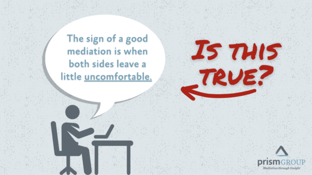 A person sits at a desk reading, “A sign of effective workers’ compensation mediation: both sides leave slightly uneasy.”.